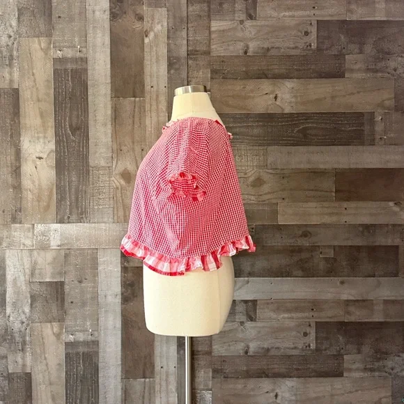 Handmade red gingham plaid ruffle trim top large festival boho garden party - Picture 6 of 10